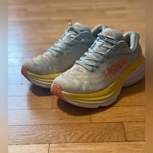 Hoka Women's Bondi 8 Running Shoes Gray and Yellow Size 9.5